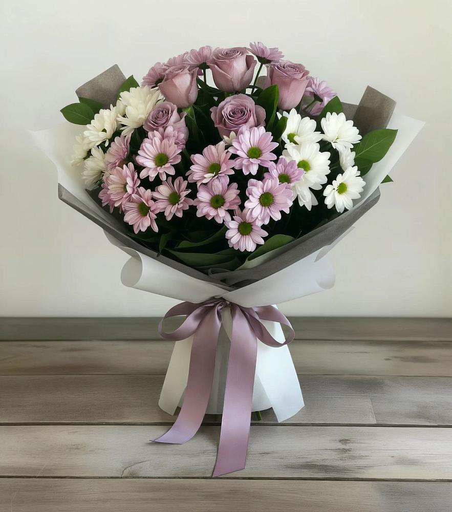 Букет цветов из: Хризантемы и Розы в Кущевской
