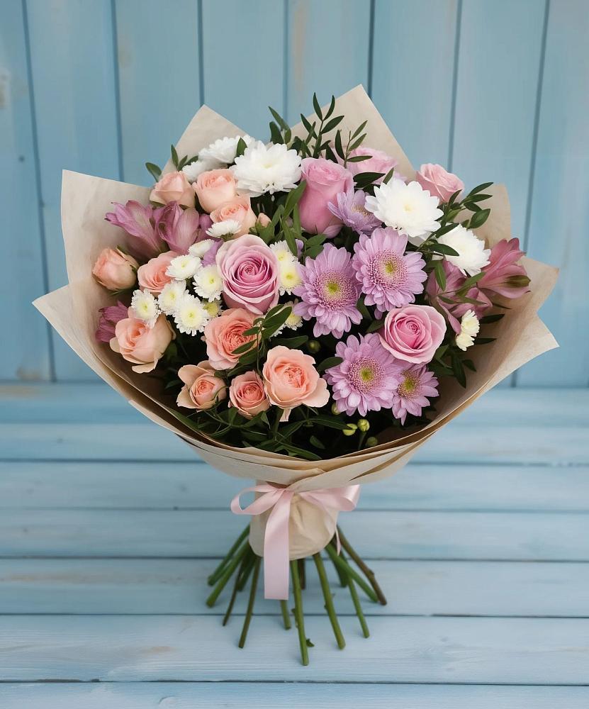 Букет цветов из: Хризантемы, Розы и Альстромерии в Кущевской