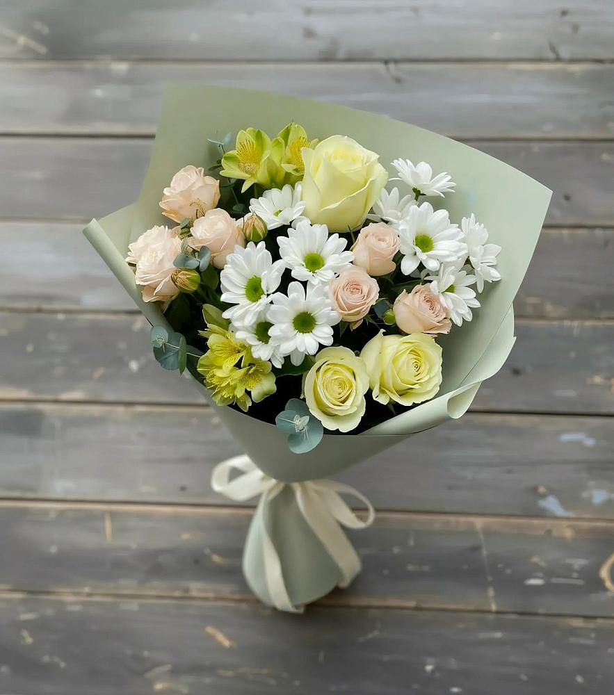 Букет цветов из: Альстромерии, Розы и Хризантемы в Кущевской