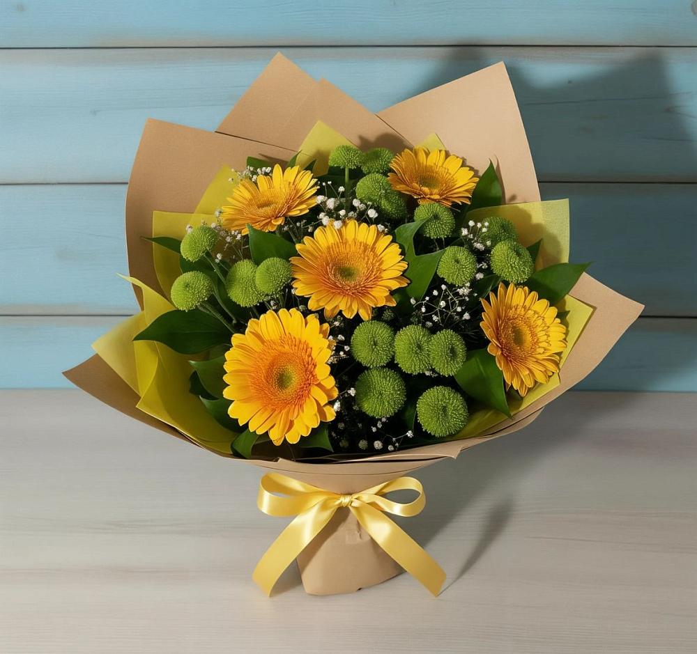 Букет цветов из: Герберы и Хризантемы в Кущевской