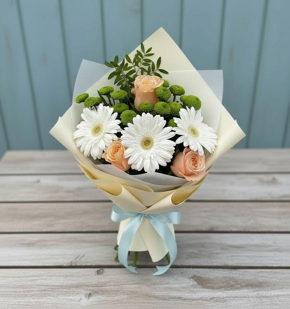 Букет цветов из: Герберы, Розы и Хризантемы в Кущевской