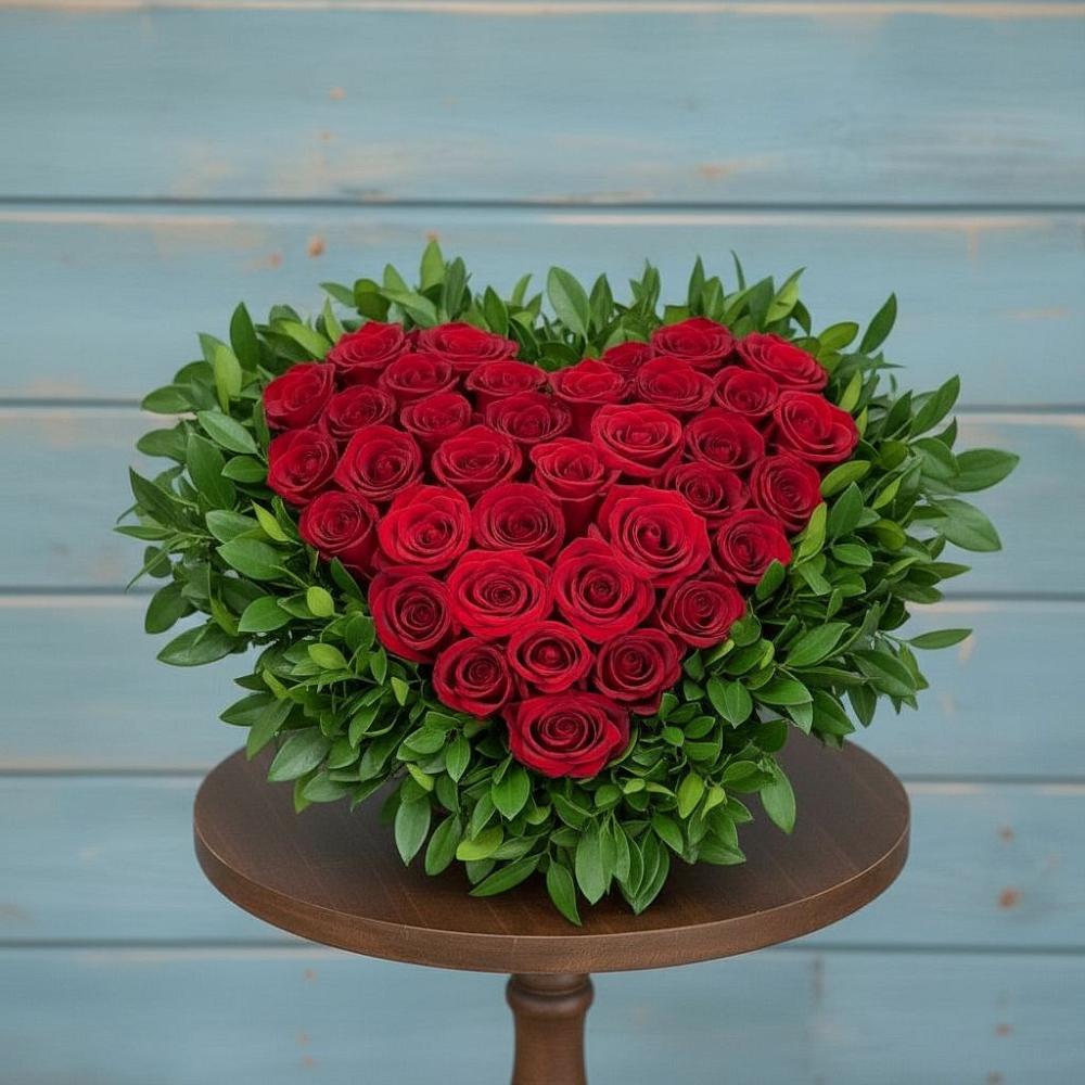 Цветочная композиция из Розы в виде сердца в Кущевской