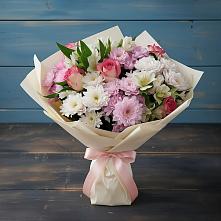 Букет цветов из:  Хризантемы, Альстромерии и Розы в Кущевской