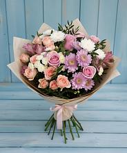 Букет цветов из:  Хризантемы, Розы и Альстромерии в Кущевской