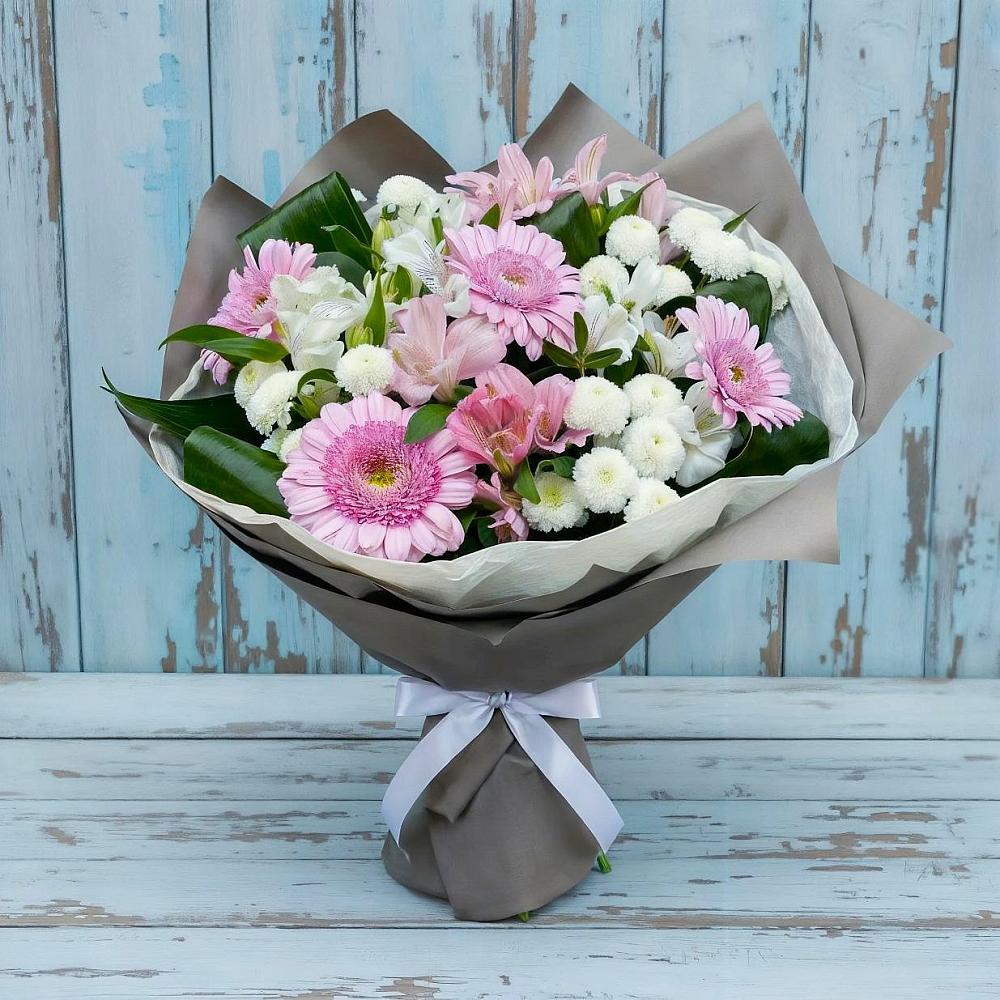 Букет цветов из: Герберы, Альстромерии и Хризантемы в Кущевской